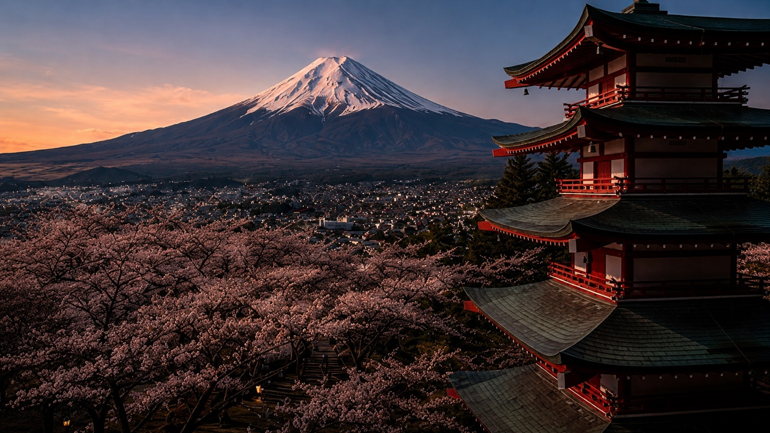 Mount Fuji and Japanese pagoda