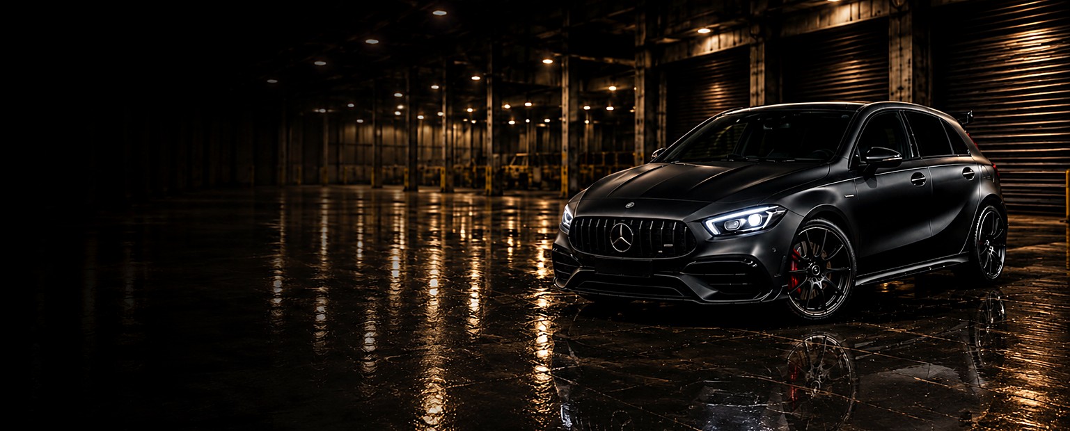 Mercedes-AMG A45 in showroom warehouse
